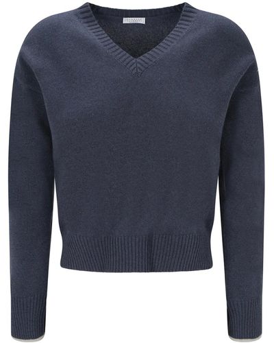 Brunello Cucinelli V Neck Sweater - Blauw