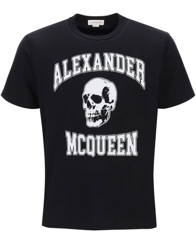 Alexander McQueen T-Shirt With Varsity Logo And Skull Print - Black