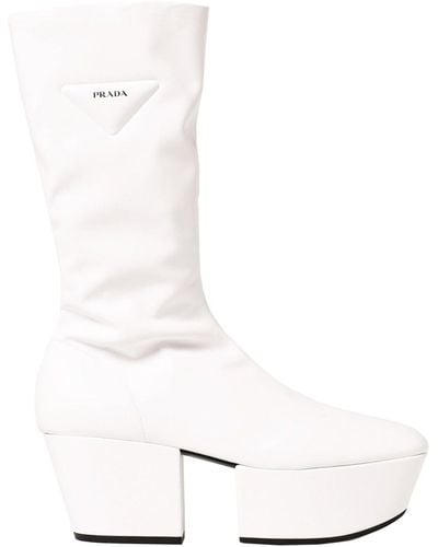 Prada Tech Leather Platform Boot - White