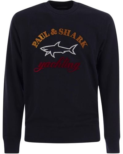 Paul & Shark Cotton Crewneck Sweatshirt con logo - Blu