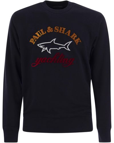 Paul & Shark Cotton Crewneck Sweatshirt With Logo - Blue