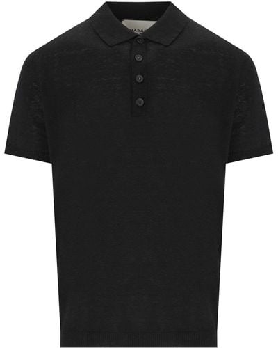 Amaranto Black Leinen Poloshirt - Schwarz