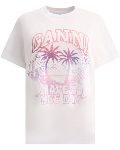 Ganni "Hab einen schönen Tag" T -Shirt - Pink