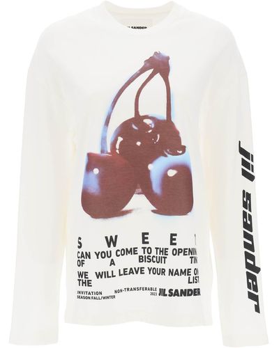 Jil Sander Long Sleebed T -Shirt mit Druck - Weiß