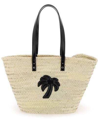 Palm Angels Straw & Patent Leather Toes Tas - Naturel