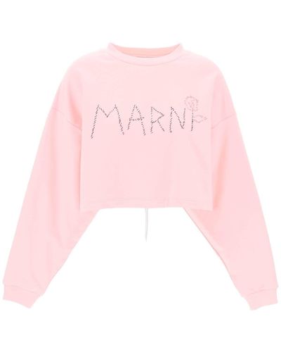 Marni Sweat-shirt en coton biologique avec brodeaux à main - Rose