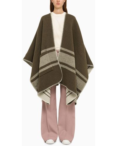 Golden Goose Deluxe Marke Military Green Striped Woll Cape - Grün