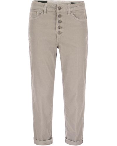 Dondup Koons Multi Striped Velvet Pants With Jeweled Buttons - Gray