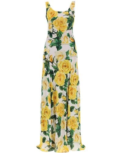 Dolce & Gabbana Maxi Kleid mit Rosendruck - Weiß
