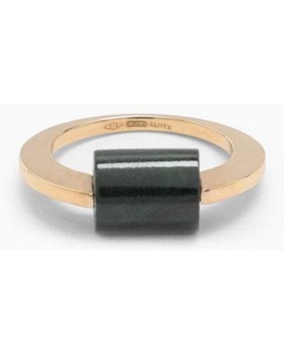 Aliita Deco Cylinder Ring With Malachite - Metallic