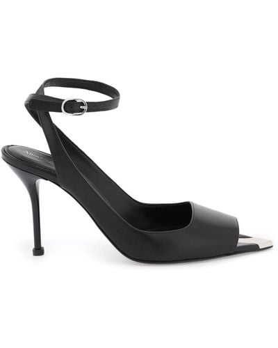 Alexander McQueen Noir sandalias de cuero negro/plata