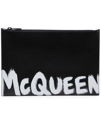 Alexander McQueen Pochette logo en cuir - Noir