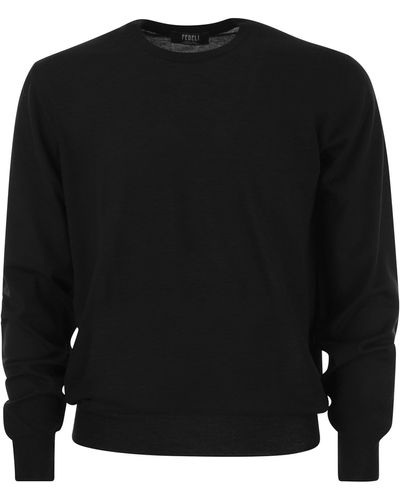 Fedeli Crew Neck Sweater In Wool - Black