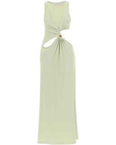 Mugler Maxi gekräuseltes Netz Bustier Kleid - Weiß
