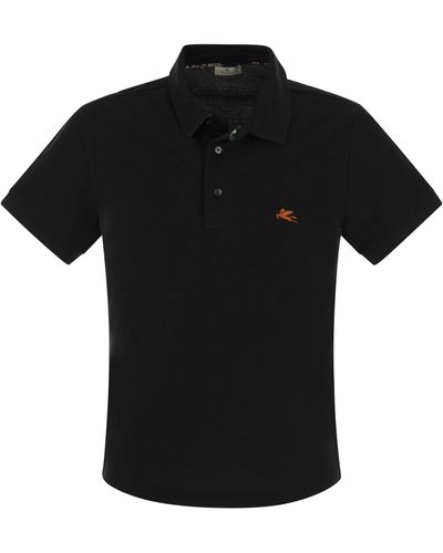 Etro Piqué Polo Shirt With Pegasus - Black