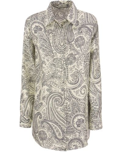 Etro Camisa de seda con estampado de Paisley - Gris