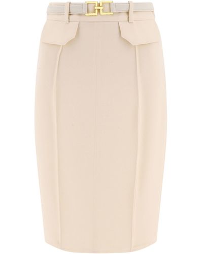 Elisabetta Franchi Midi falda en tela crepe con hebilla del logo - Neutro