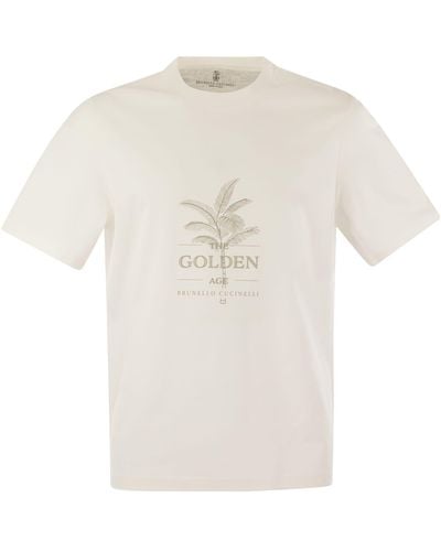 Brunello Cucinelli Baumwolltrikot -T -Shirt mit Druck - Weiß