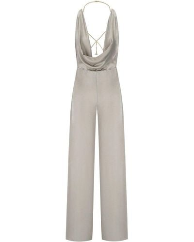 Elisabetta Franchi Pearl Grey Jumpsuit mit Accessoire - Weiß
