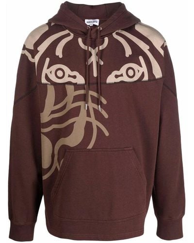 KENZO Tiger Print Pullover Hoodie Sweatshirt - Bruin