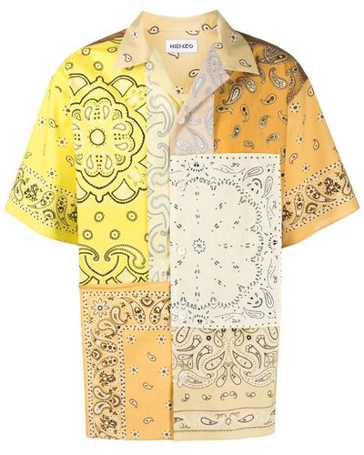 KENZO Chemise à manches courtes patchwork - Jaune