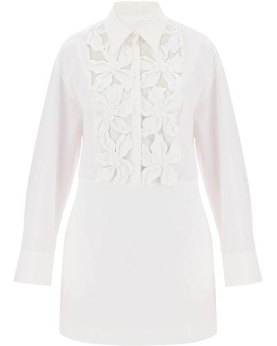 Valentino Garavani "Mini -Kleid im kompakten Poplin mit Hibisc - Weiß