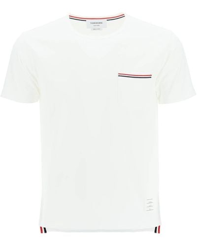 Thom Browne T -shirt Mit Trikolorentasche - Wit
