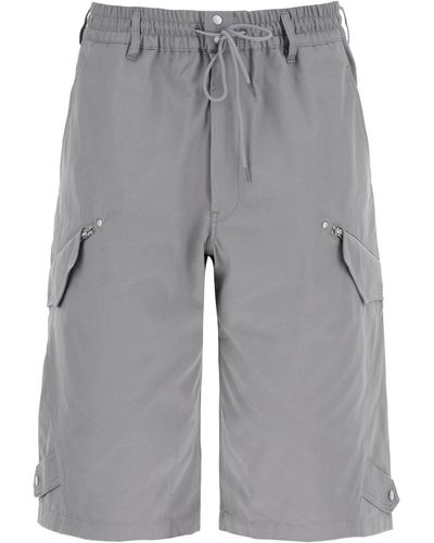 Y-3 Lienzo múltiples pantalones cortos de bermudas de bolsillo. - Gris