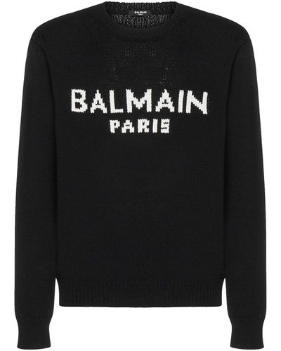 Balmain Jersey extragrande de lana con logotipo de - Negro