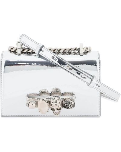 Alexander McQueen Mini Jeweled Satchel Bag - White