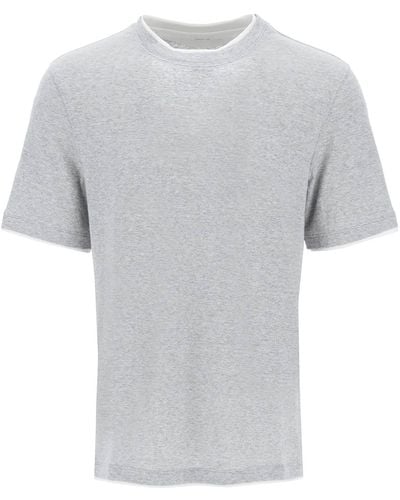 Brunello Cucinelli Camisa de efecto superpuesto en lino y algodón - Gris