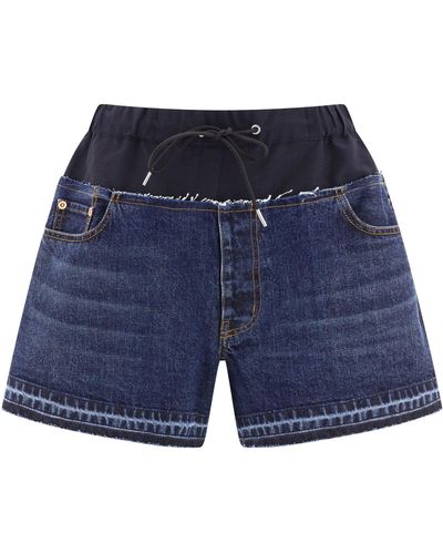 Sacai Shorts Met Nylon Inserts - Blauw