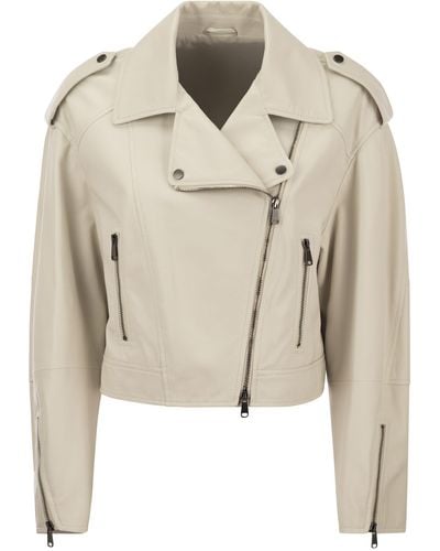 Brunello Cucinelli Nappa Leather Biker With Shiny Details - Natural