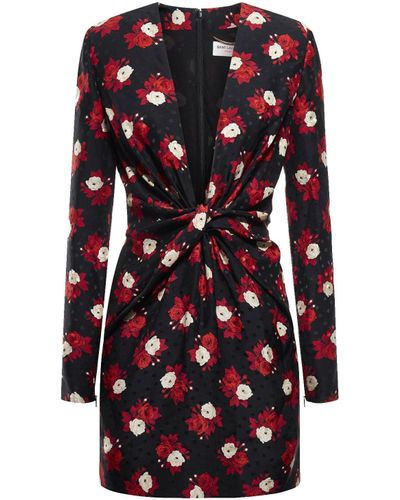 Saint Laurent Gedrukte Zijden Mini -jurk - Rood