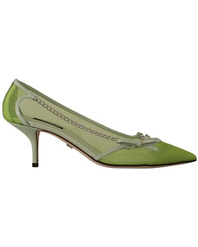 Dolce & Gabbana Grüne Mesh-Lederketten Heels Pumps Schuhe