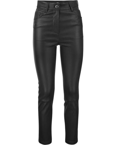 Brunello Cucinelli Stretch Nappa Leather Slim pantalones con pestaña brillante - Negro