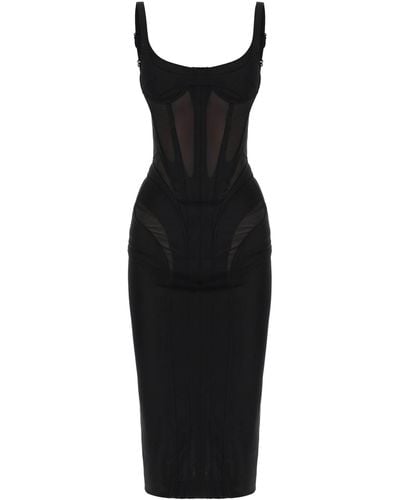 Mugler Midi -jurk Met Korset - Zwart