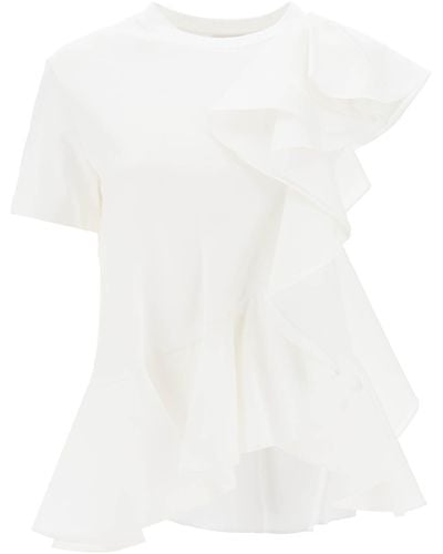 Alexander McQueen Zerzaust Asymmetrisches Trikot -top - Wit