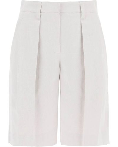 Brunello Cucinelli Pantalones cortos de lino de algodón de - Blanco
