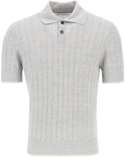 Brunello Cucinelli Gerippter Strick -Polo -Hemd - Grau