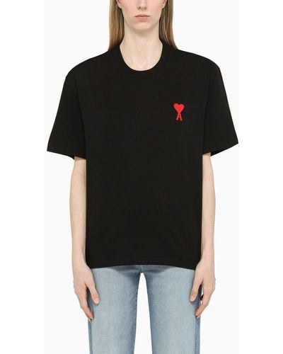 Ami Paris Ami De Coeur Schwarzes T -shirt - Zwart