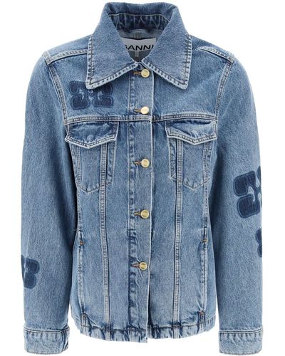 Ganni Denim Veste avec détail de patch - Bleu