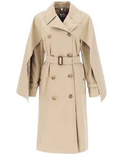 Burberry 'ness' Double Breasted Raincoat In Cotton Gabardine - Naturel
