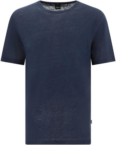 BOSS "Tiburt" Leinen T -Shirt - Blau