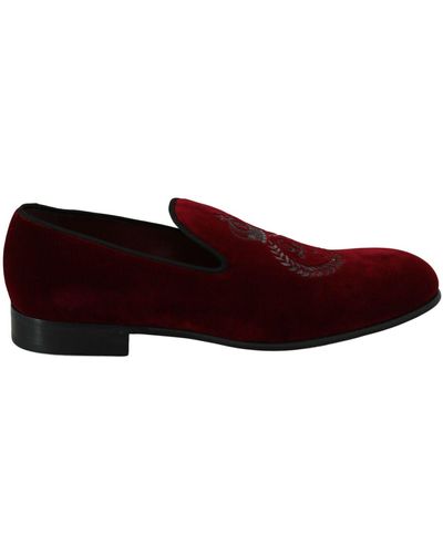 Dolce & Gabbana Red Velvet Crown bestickte Slipper Schuhe - Rot