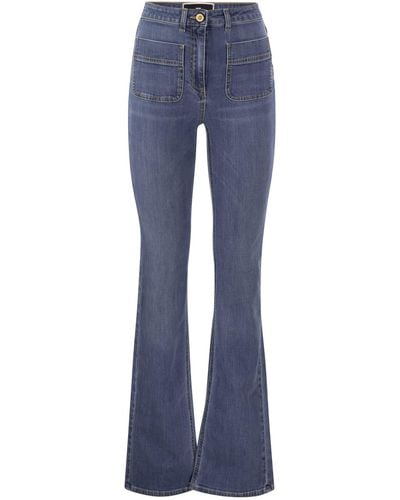 Elisabetta Franchi Jeans de patte de franchise Elisabetta avec plaques de logo - Bleu