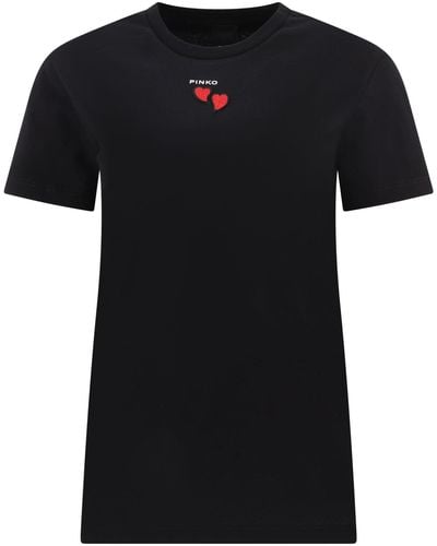 Pinko T -shirt Met Geborduurde Harten - Zwart