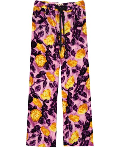 Marni Morning Blossom Velvet Hosen - Blau