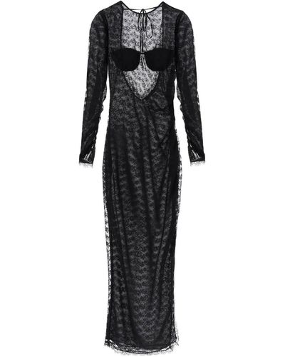 Alessandra Rich Robe de dentelle longue - Noir