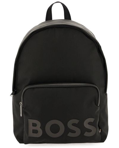 BOSS Mochila de tela reciclada con el jefe con logotipo de goma - Negro